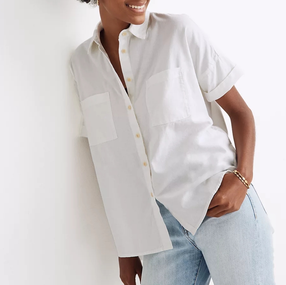 Madewell Courier White Button Down Oversized Cotton Shirt